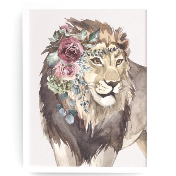 Other - Watercolor Floral Lion Wall Art Poster Print Unframed